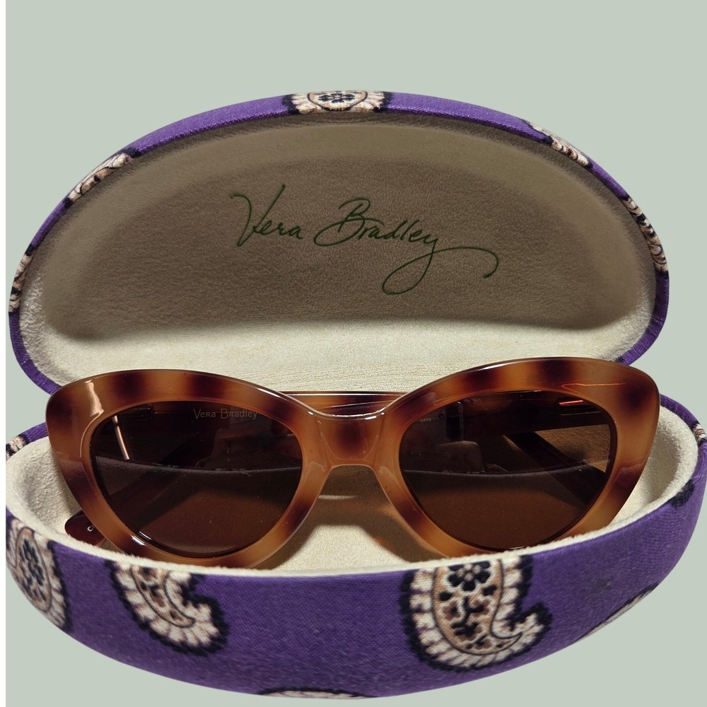 Vera Bradley Leila Sunglasses Tortoise Indiana Rose Polarize Purple Paisley Case